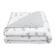 Watercolour Grey Elephants Reversible Quilted Cot Comforter Baby Blanket