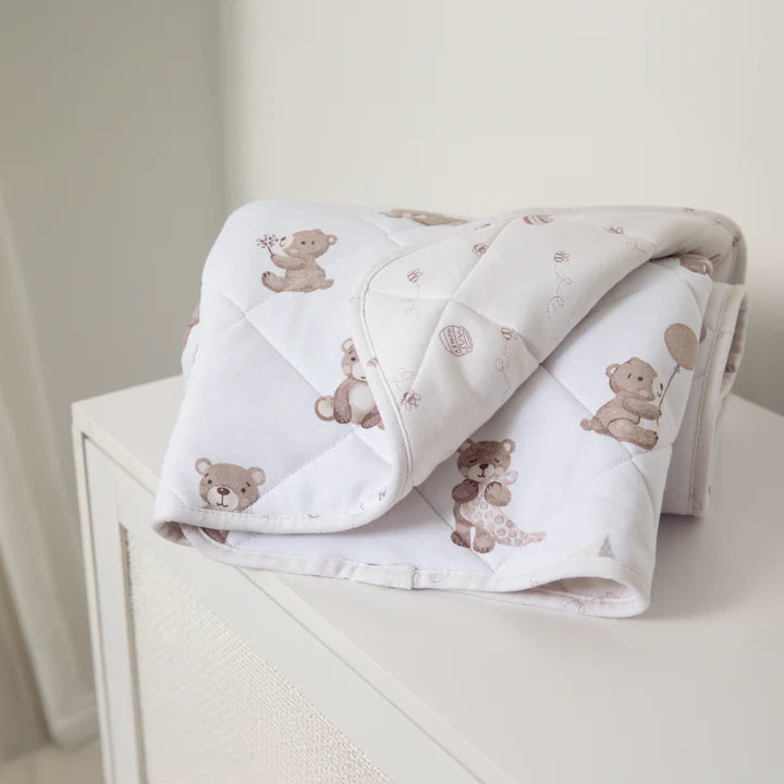 Cuddly Bear Reversible Jersey Quilted Cot Comforter Living Textiles Baby Blanket Play Mat