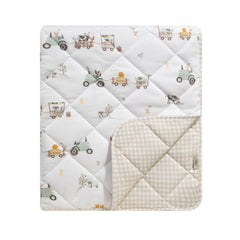 Tractor Ride Reversible Quilted Organic Jersey Cot Comforter Nursery Quilt Blanket