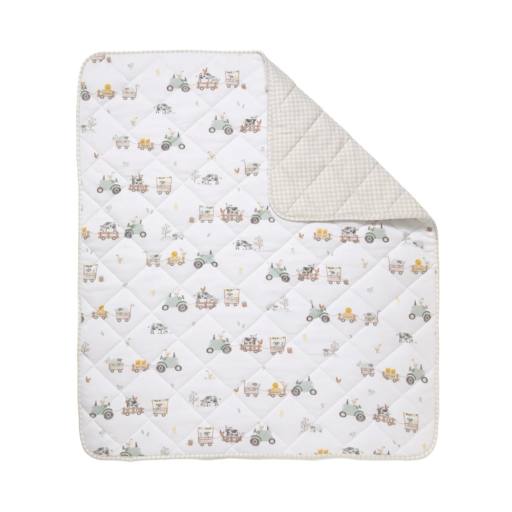 Tractor Ride Reversible Quilted Organic Jersey Cot Comforter Nursery Quilt Blanket