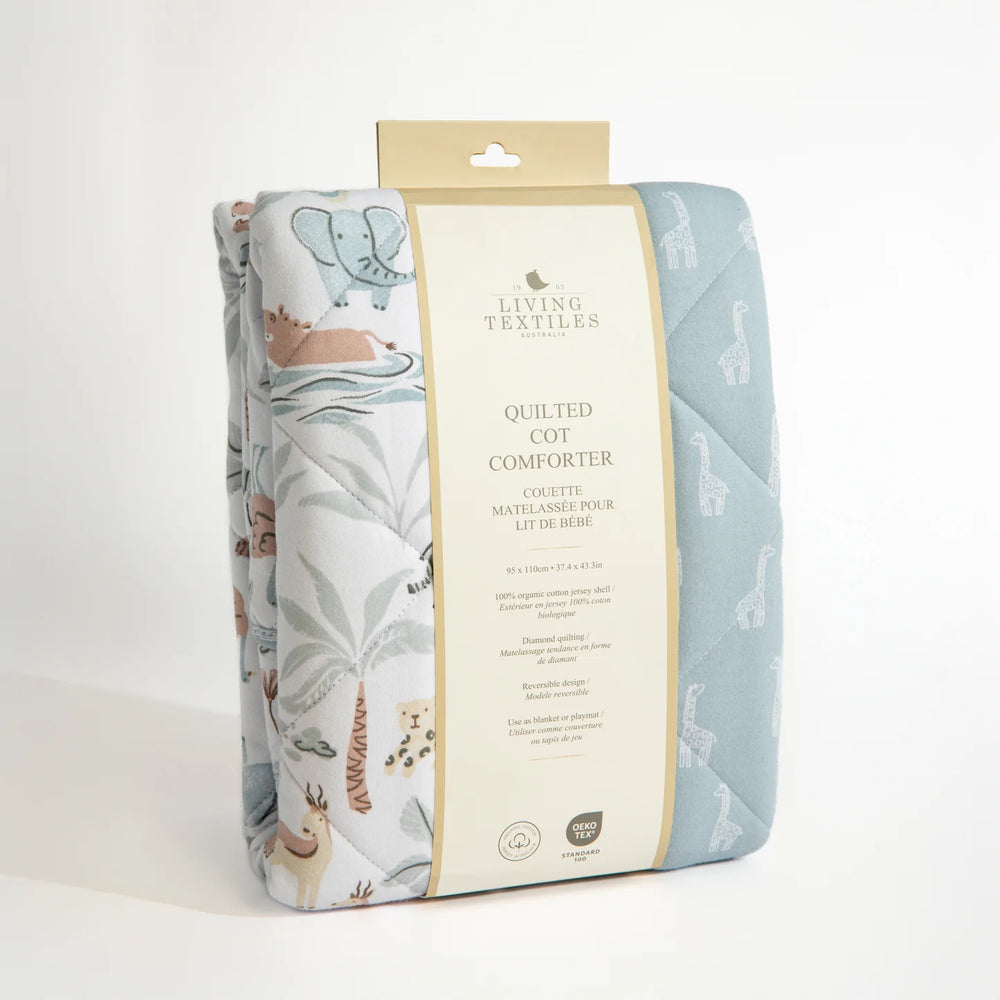 Wild Safari Reversible Quilted Organic Jersey Cot Comforter Nursery Quilt Blanket