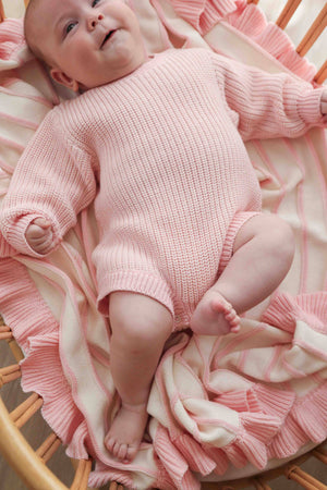 Raised Stripe Cotton Knit Frill Baby Blanket | Sweetpea