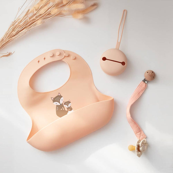Silicone Baby Bib - Fox/Blush