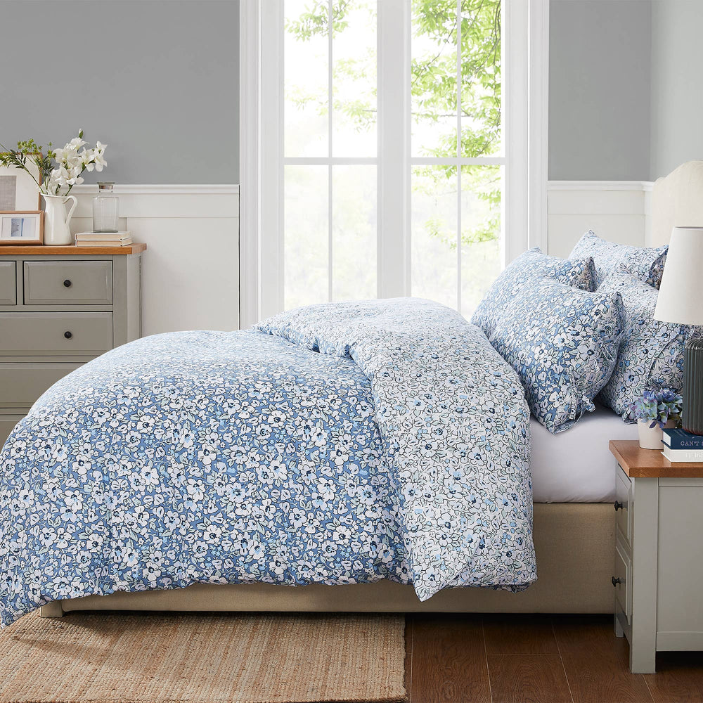 Laura Ashley Libby Blue Cotton Percale Quilt Cover Set