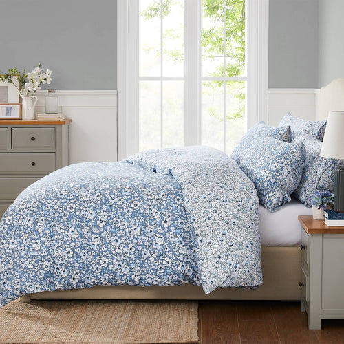 Laura Ashley Libby Blue Cotton Percale Quilt Cover Set