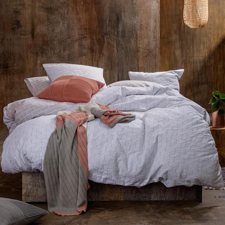 KAS Fletcher Grey White Textured Quilt Cover Set