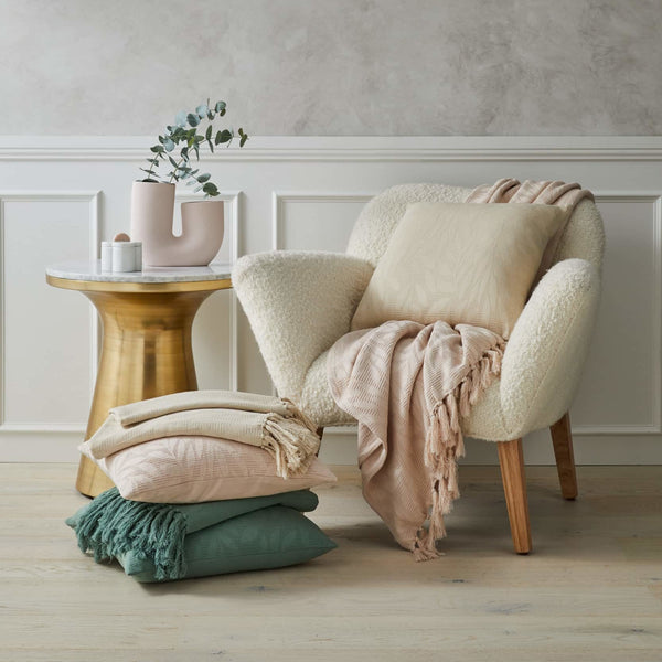 Calla Leaf Jacquard Weave Throw Rug - Almond