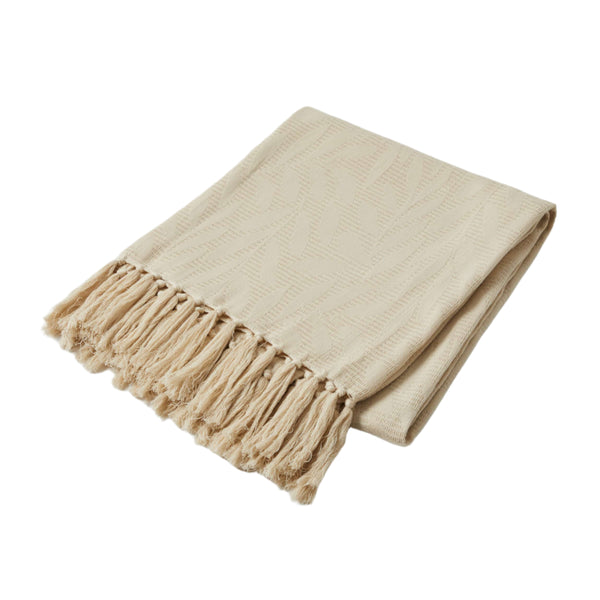 Calla Leaf Jacquard Weave Throw Rug - Almond