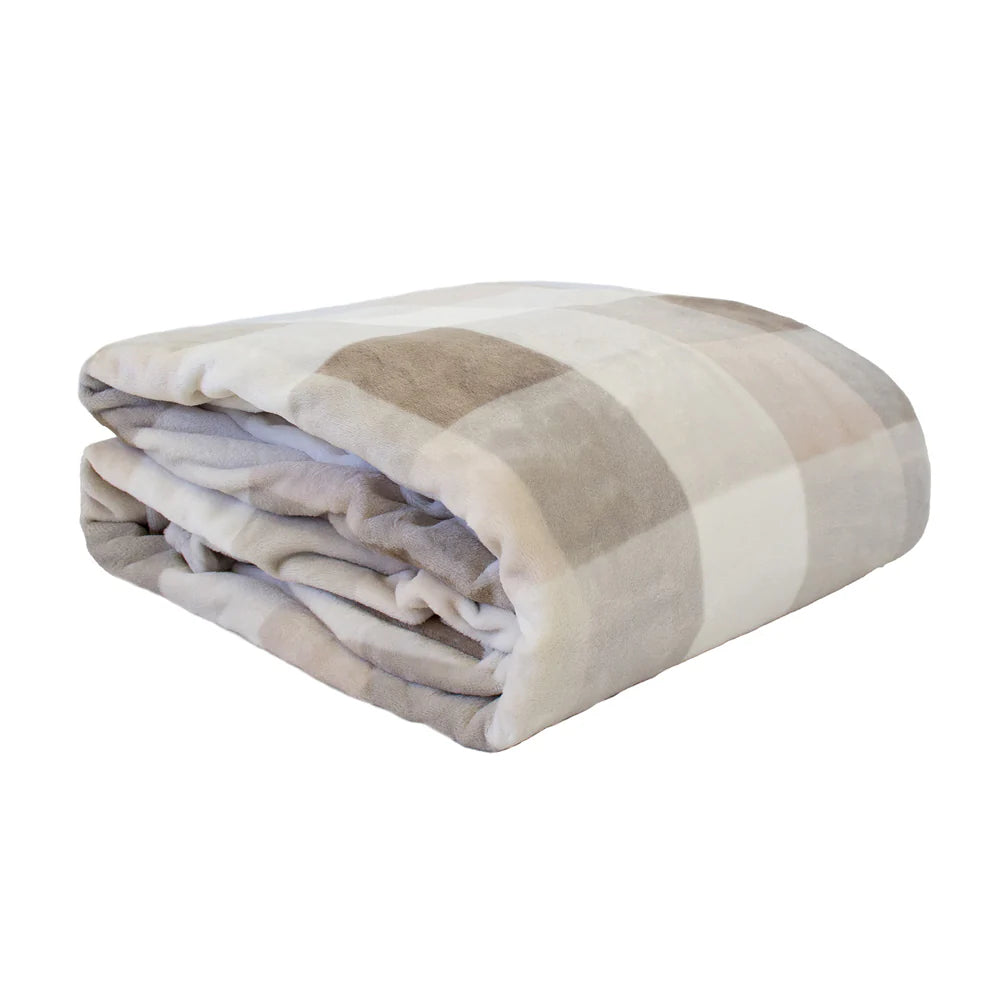 Charlie Nougat Ultraplush Check Pattern Blanket - Single