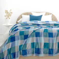 Charlie Ultraplush Ocean Blue Green Check Blanket - King