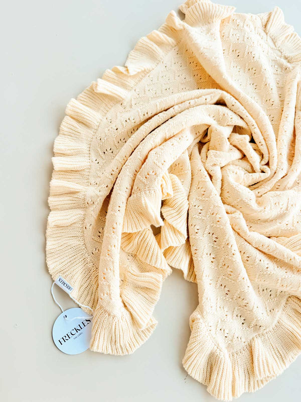 Mila Pointelle Cotton Knit Frill Baby Blanket | Butter