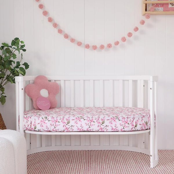 Cherry Blossom Organic Cotton Snuggle Hunny Fitted Cot Sheet