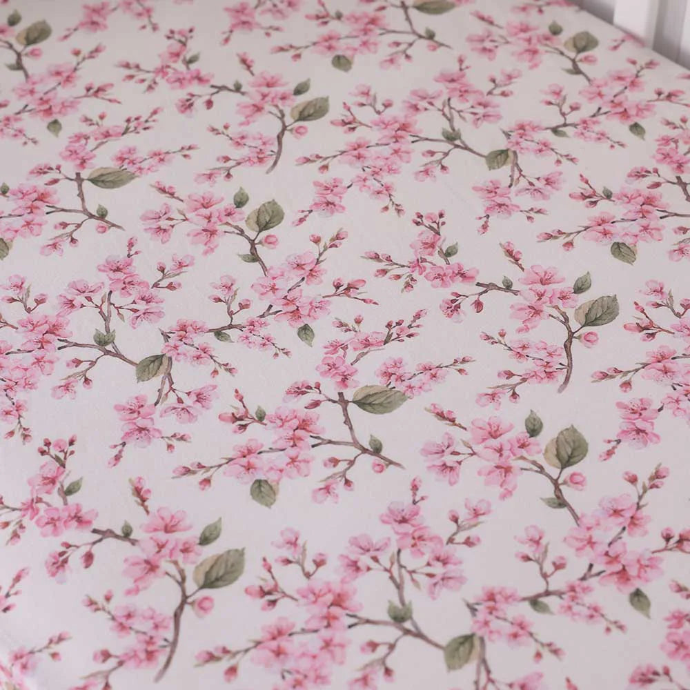 Cherry Blossom Organic Cotton Snuggle Hunny Fitted Cot Sheet