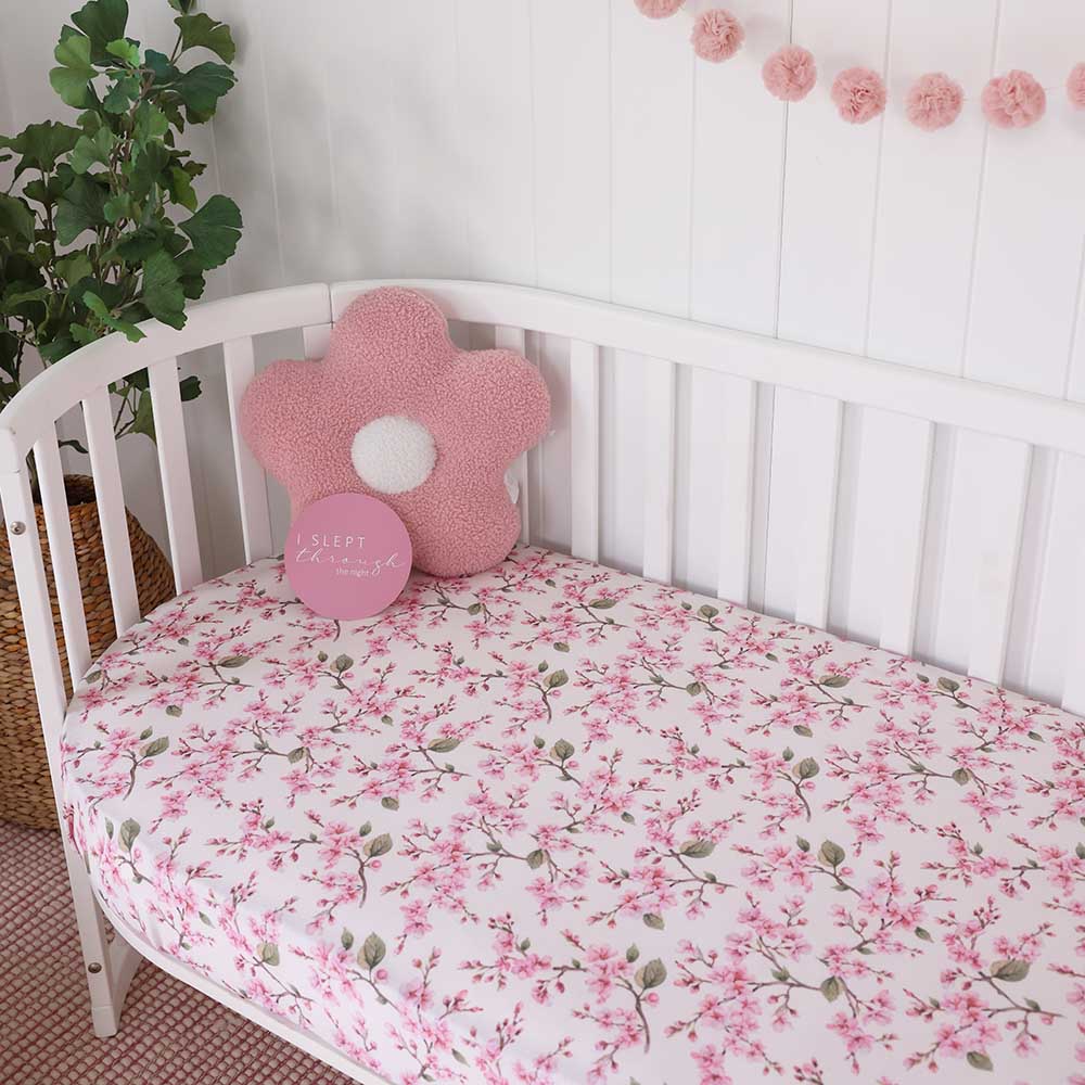 Cherry Blossom Organic Cotton Snuggle Hunny Fitted Cot Sheet