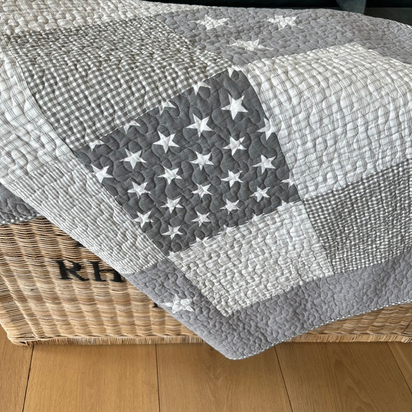 Lachlan Cotton Quilted Patchwork Hamptons Stars Throw Rug in Grey