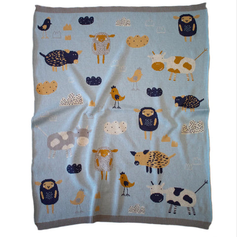 Farmyard Cotton Knit Baby Pram Cot Blanket