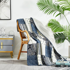 Horizon Blue Multi Quilted Patchwork Cotton Throw Rug