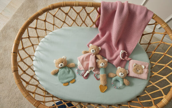 Jiggle & Giggle Hugglies Teddy Bear Baby Rattle - Blue Sage