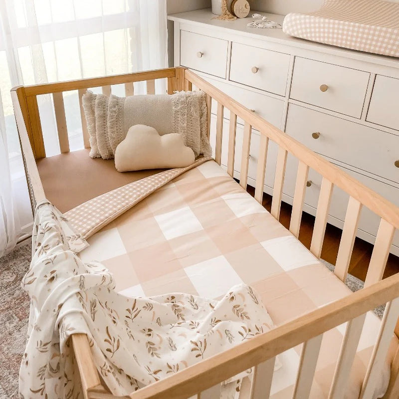 Sand Gingham Baby Nursery Cot Quilt Cotton Reversible