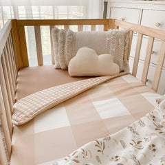 Sand Gingham Baby Nursery Cot Quilt Cotton Reversible
