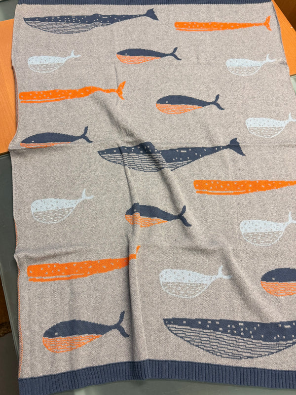 William Whale Cotton Knit Baby Blanket