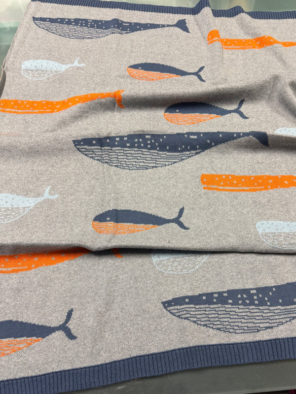 William Whale Cotton Knit Baby Blanket
