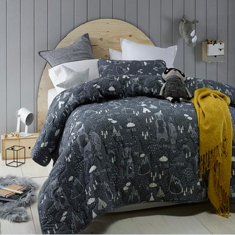 King Single / Double In The Woods Grey Comforter Quilted Bedcover Coverlet Set
