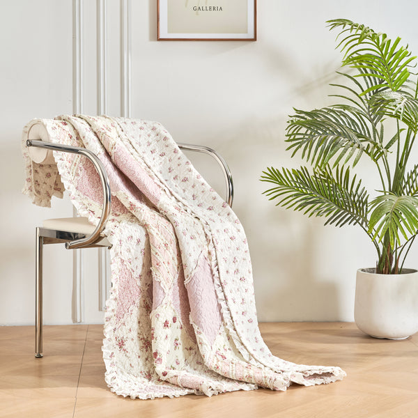 Sarah Rose Floral Multi Quilted Patchwork Cotton Throw Rug