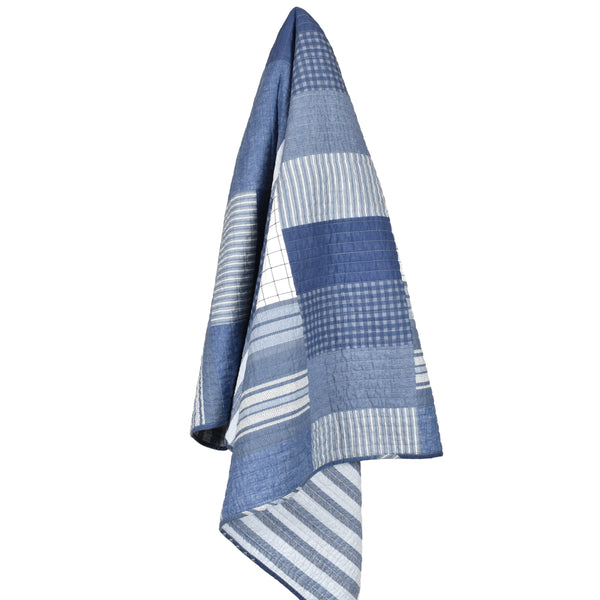 Coastal Blue Inspiration Check Cotton Quilted Throw Rug
