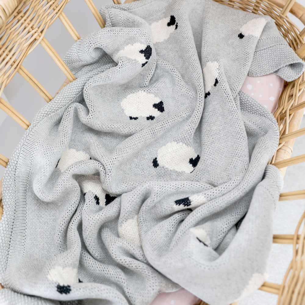 Baa Baa Grey Lamb Alimrose Cotton Knit Baby Blanket