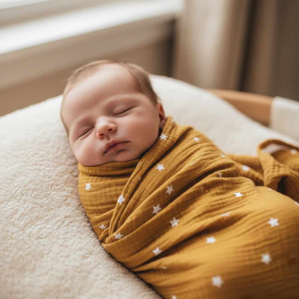 Muslin Swaddle Starry Night Baby Wrap - Butterscotch