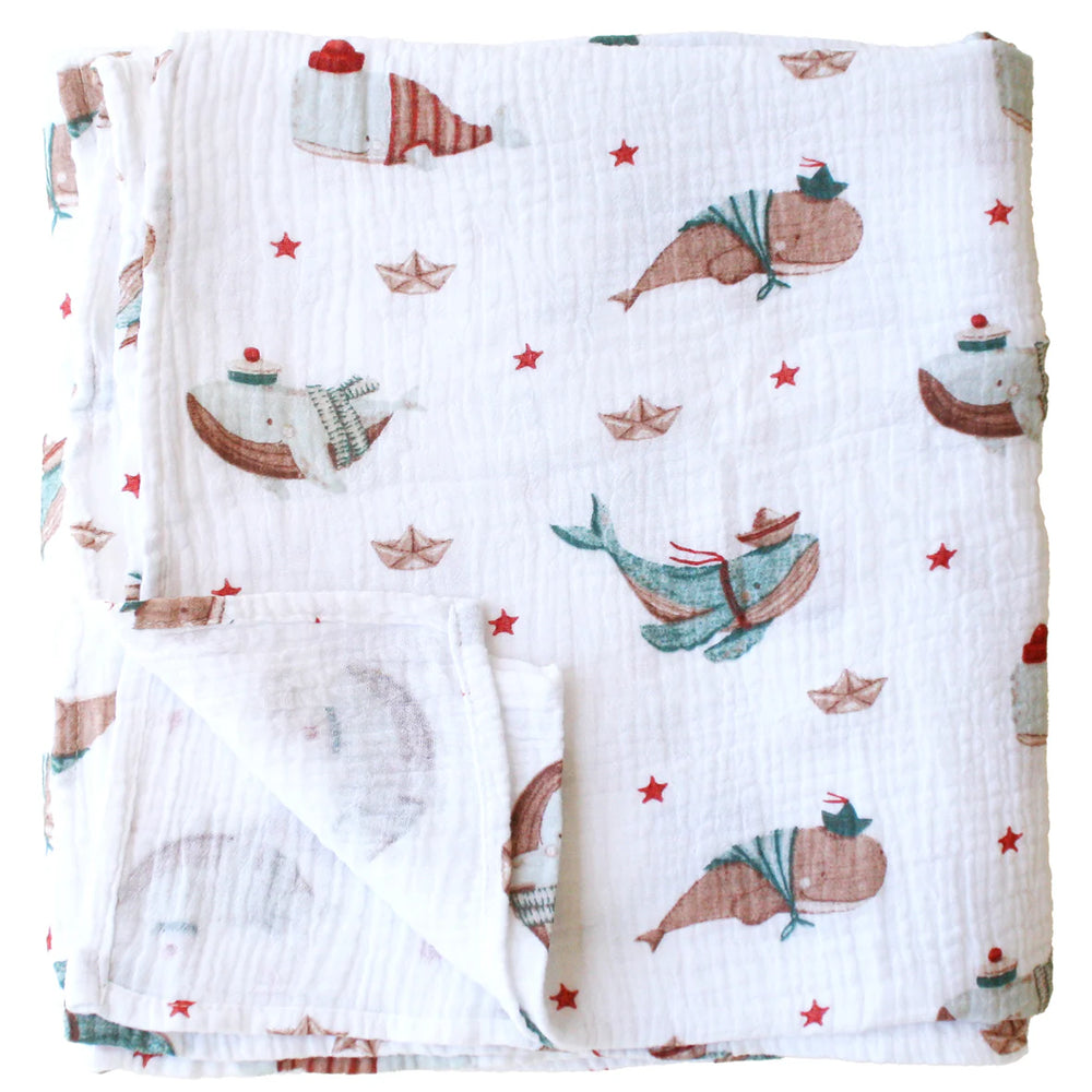 Muslin Swaddle Baby Wrap -Whales