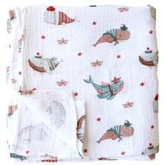 Muslin Swaddle Baby Wrap -Whales
