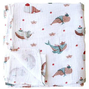 Muslin Swaddle Baby Wrap -Whales