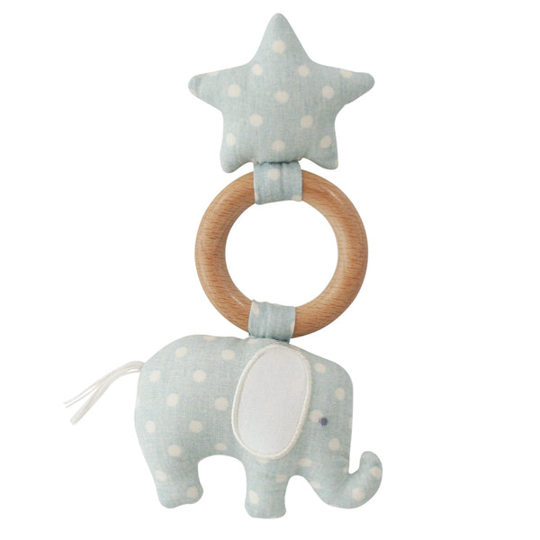 Elephant Star Teether - Duck Egg Blue White Spot