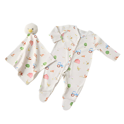 Barnyard Babies Romper and Chic Comforter Gift Set