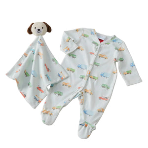 Jiggle & Giggle Trucking Along Babies Romper Suit and Puppy Comforter Gift Set