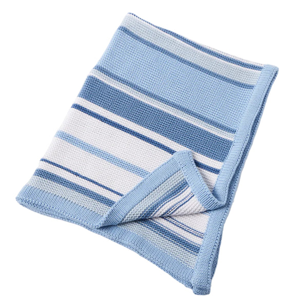 Jiggle & Giggle Bubblegum Blue Stripe Cotton Knit Baby Blanket