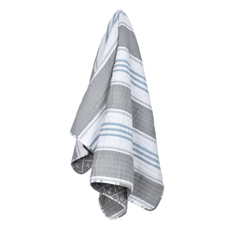 Hamptons Province Coastal Cotton Quilted Stripe Throw Rug