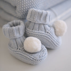 Pom Pom Powder Blue  Baby Booties Socks