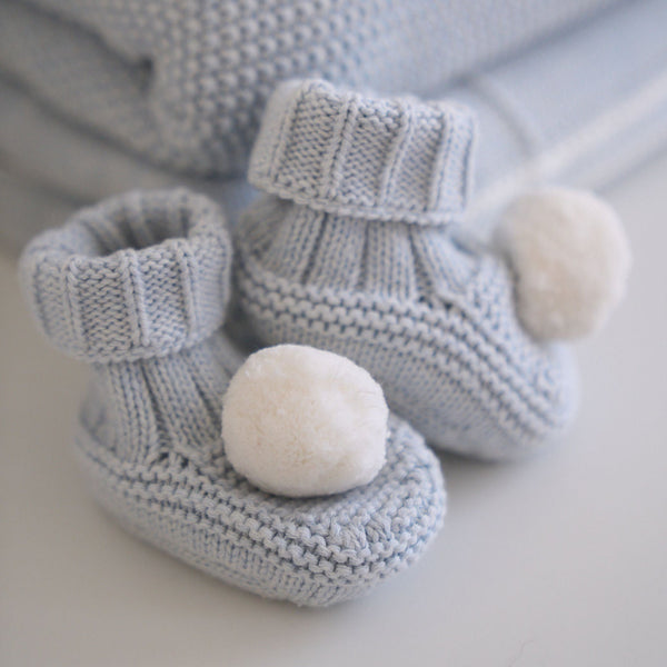 Pom Pom Powder Blue  Baby Booties Socks