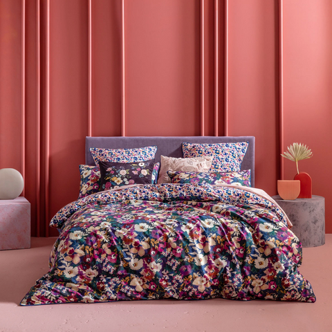 5 pc3 Nevie Cotton Percale Floral Chic Quilt Cover Set & 2 European Pillow Cases