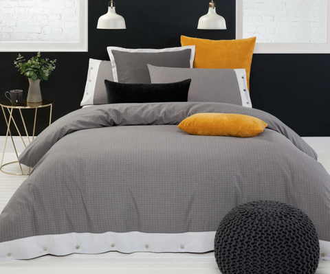 5 piece Queen Bed William Grey Quilt Cover Set & European Pillow Case Pair