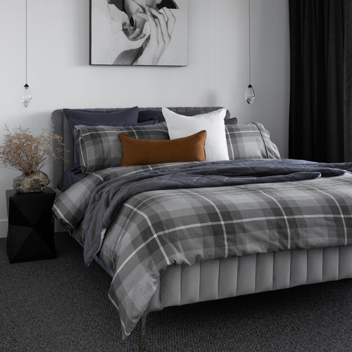 Harrison Charcoal Check Flannelette Quilt Cover Set