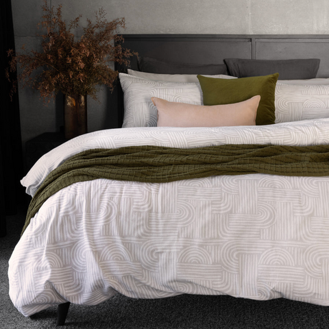 Bowie Taupe & White Flannelette Quilt Cover Set