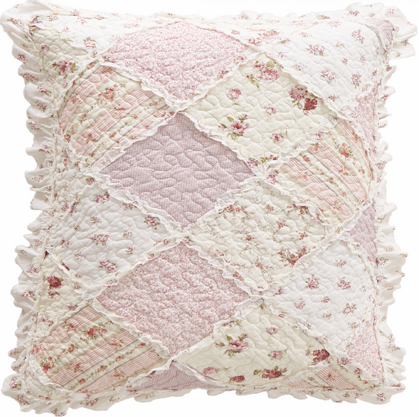 Sarah Rose Pink Florals Patchwork Quilted European Pillow Case