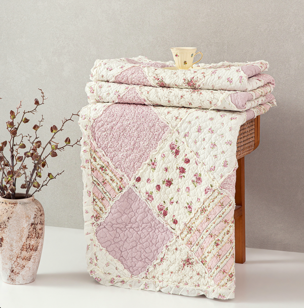 Sarah Rose Pink Florals Patchwork Quilted European Pillow Case