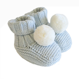 Pom Pom Powder Blue  Baby Booties Socks