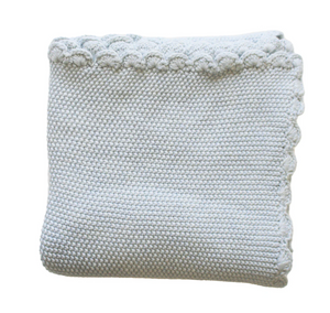 Mini Moss Stitch Powder Blue Cotton Baby Blanket & Matching Pom Pom Socks Bundle