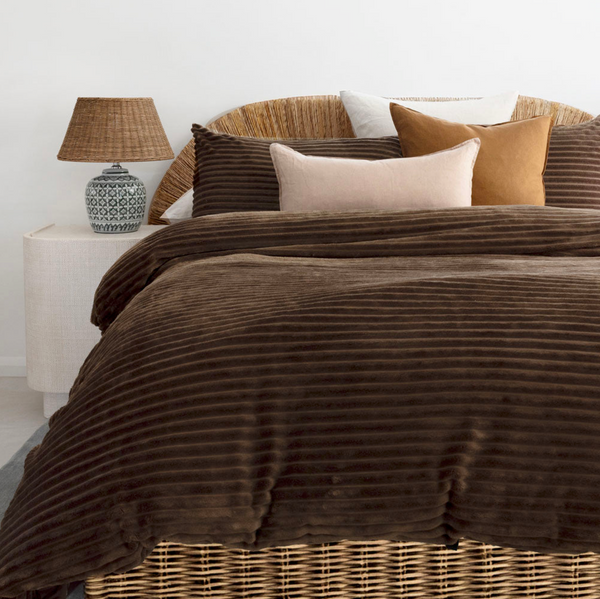 Chocolate Channel Velour Quilt Cover Set